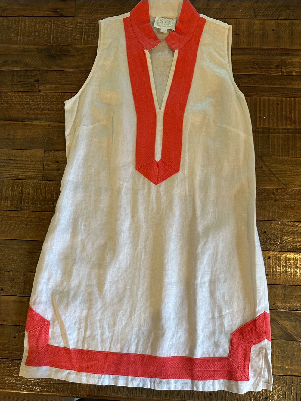 Sail To Sable STS Classic Linen Tunic Dress White & Coral Size Large NWOT